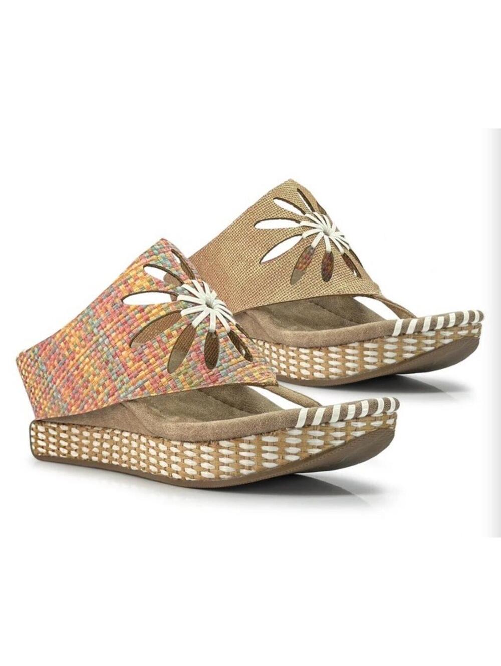 Modzori Reversible Flora-2 Sandals Boho Thong Cutout Wedge Sz 9 New